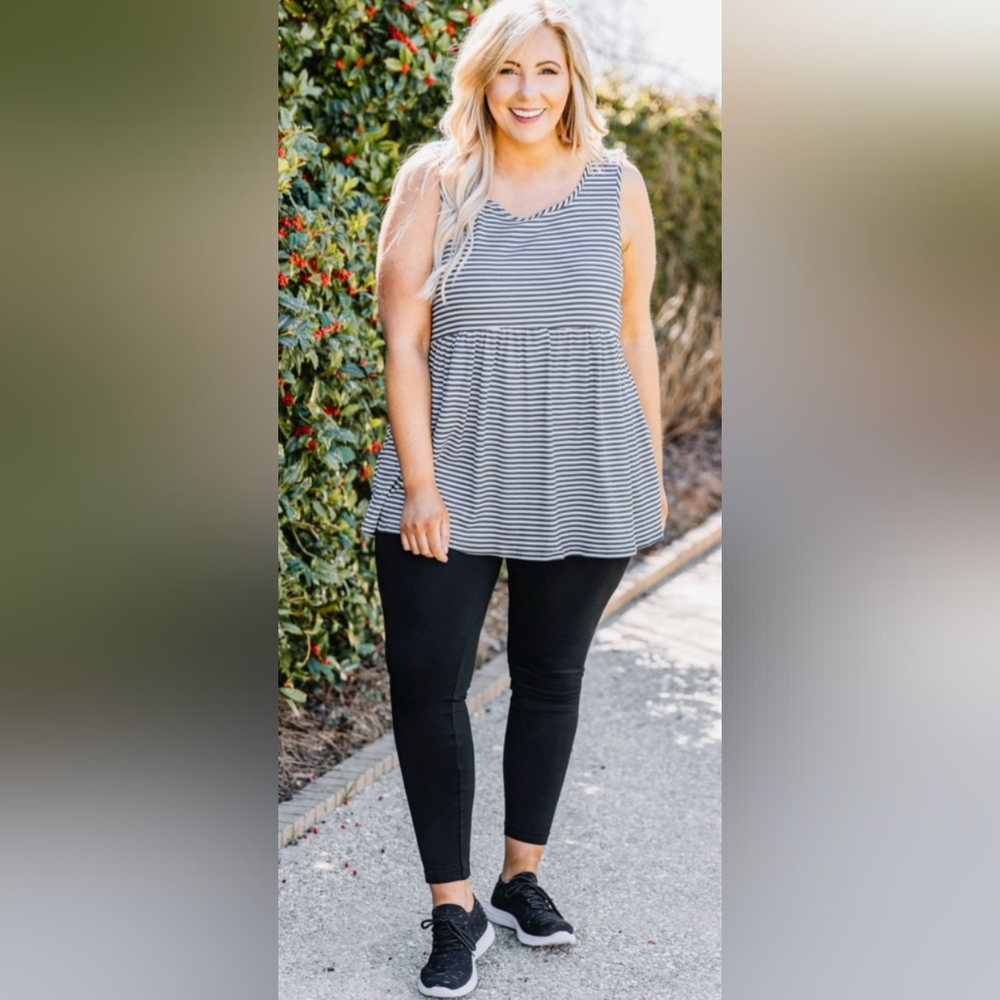 Chic Soul Weekender Waffle Babydoll Blue and White Striped Tank Top